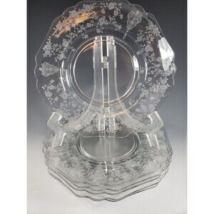 Rose Point 8" Lunch / Luncheon Plates Set 4 Cambridge Glass Etch #3400 Salad VTG
